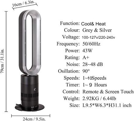 Ventilateur de tour de puissance de 35W pour un flux d'air constant et une fonction d'oscillation dans une maison portable