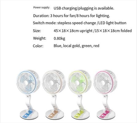 Protable Mini Petit Ventilateur à main rechargeable populaire avec lumière LED et vitesse réglable