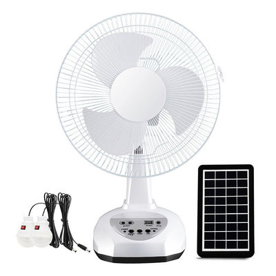 Ventilateur solaire rechargeable de 12 pouces avec batterie et 2 ampoules LED