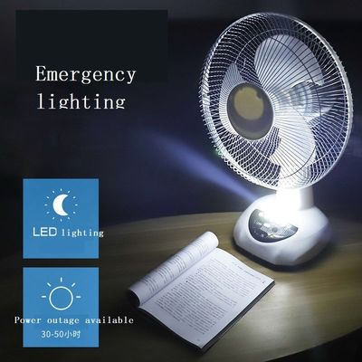Ventilateur solaire rechargeable de 12 pouces avec batterie et 2 ampoules LED